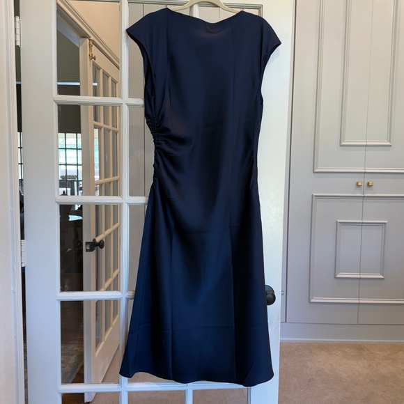 Banana Republic Shirred-Side Navy Satin Midi Dress - Picture 4 of 5